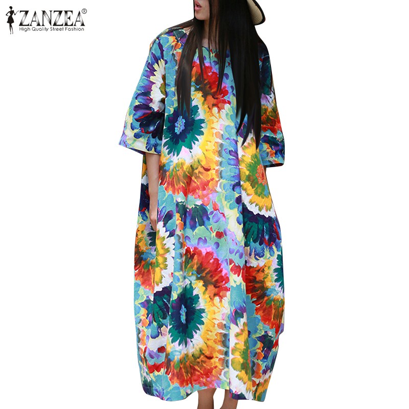 Đầm Maxi ZANZEA Tay Lửng In Họa Tiết Vintage Thời Trang Nữ | BigBuy360 - bigbuy360.vn