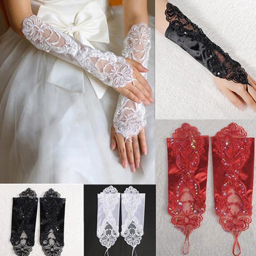 Găng Tay Cô Dâu Hở Ngón Phối Ren Thanh Lịch Thời Trang