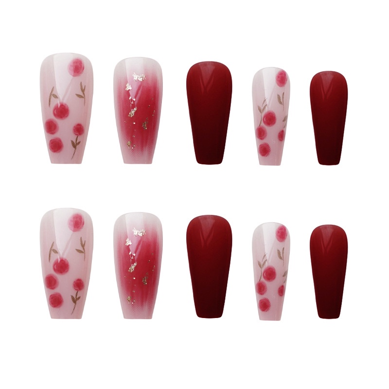 Set 24 móng tay giả dài vuông thiết kế thời trang Jojo PD172 móng giả nailbox rẻ đẹp sanh chảnh kèm keo dán tự gắn