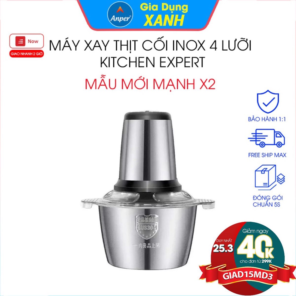 Máy xay thịt đa năng cối Inox 304 dung tích 2L 4 lưỡi dao bằng thép  sinh tố  tỏi  tiêu thức ăn sunhouse