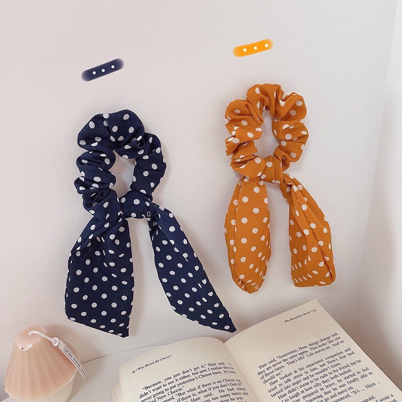 Scrunchies chấm bi phối nơ siêu xinh