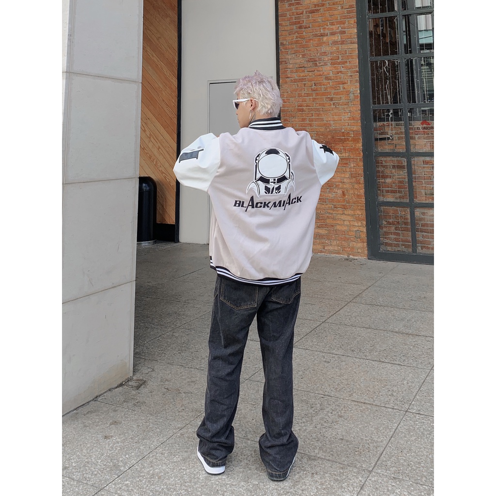 Áo Khoác Bóng Chày Nỉ Dạ, tay Da MÀU TAN BLACK MIACK Varsity Jacket BM1