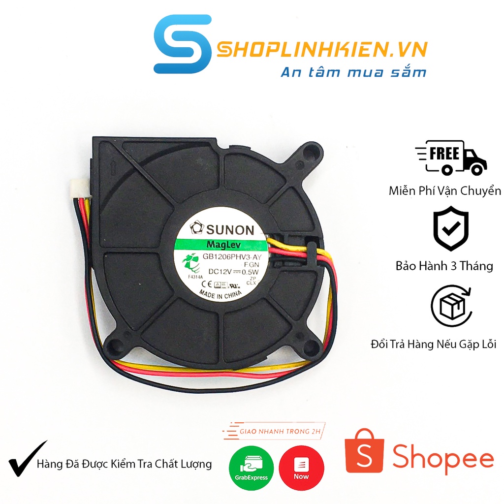 Quạt sò 6x6x1.5CmQuạt Tản Nhiệt 12V Sunon GB1206PHV3-AY Quạt Encoder