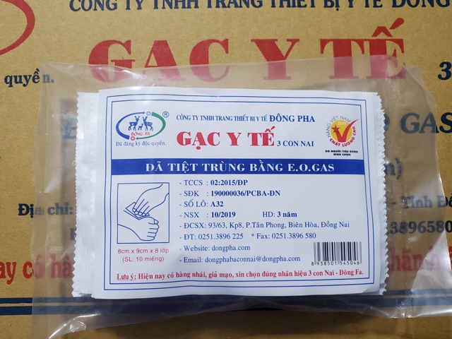 Túi 10 bịch gạc lớn y tế tiệt trùng đông pha 3 con nai