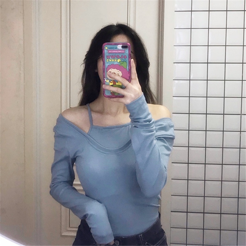 Áo Thun Tay Dài Trễ Vai Thời Trang Mùa Thu Cho Nữ