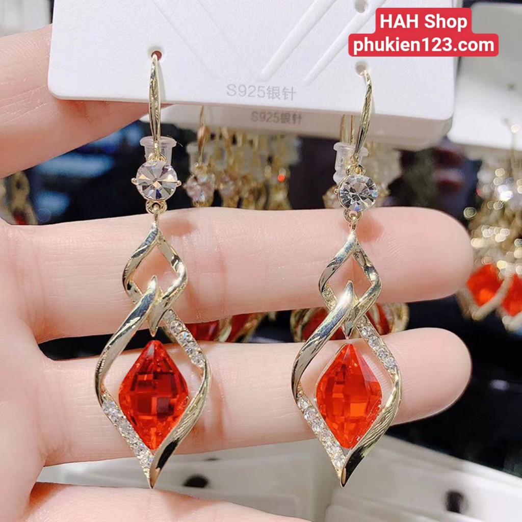 Bông tai mẫu mới 2022, bông tai nữ hình giọt nước đính đá sang trọng, khuyên tai nữ, khuyên tai phong cách Hàn Quốc