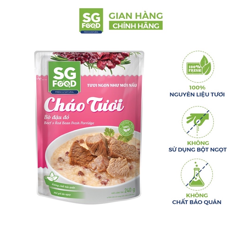 Combo 30 gói cháo tươi SG food ( gà carot,tôm thịt rau ngót , trứng mùng tơi 240g