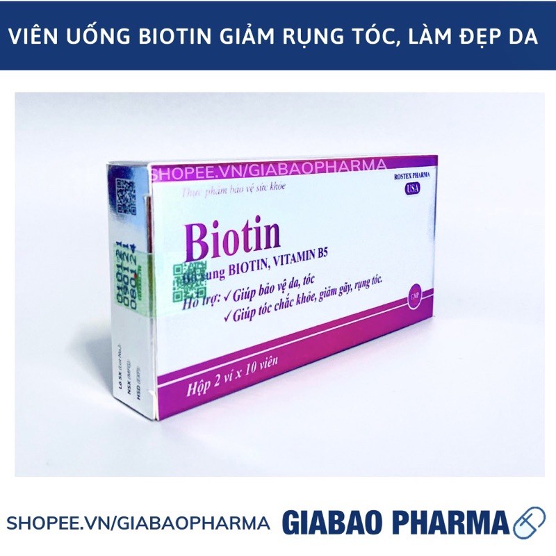 Viên uống bổ sung Biotin, Vitamin B5 giúp tóc chắc khỏe, giảm gãy rụng tóc - Hộp 20 viên