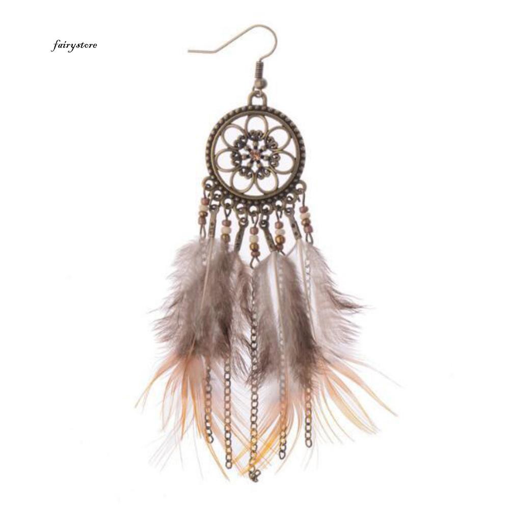 Bông tai lông vũ hình dreamcatcher