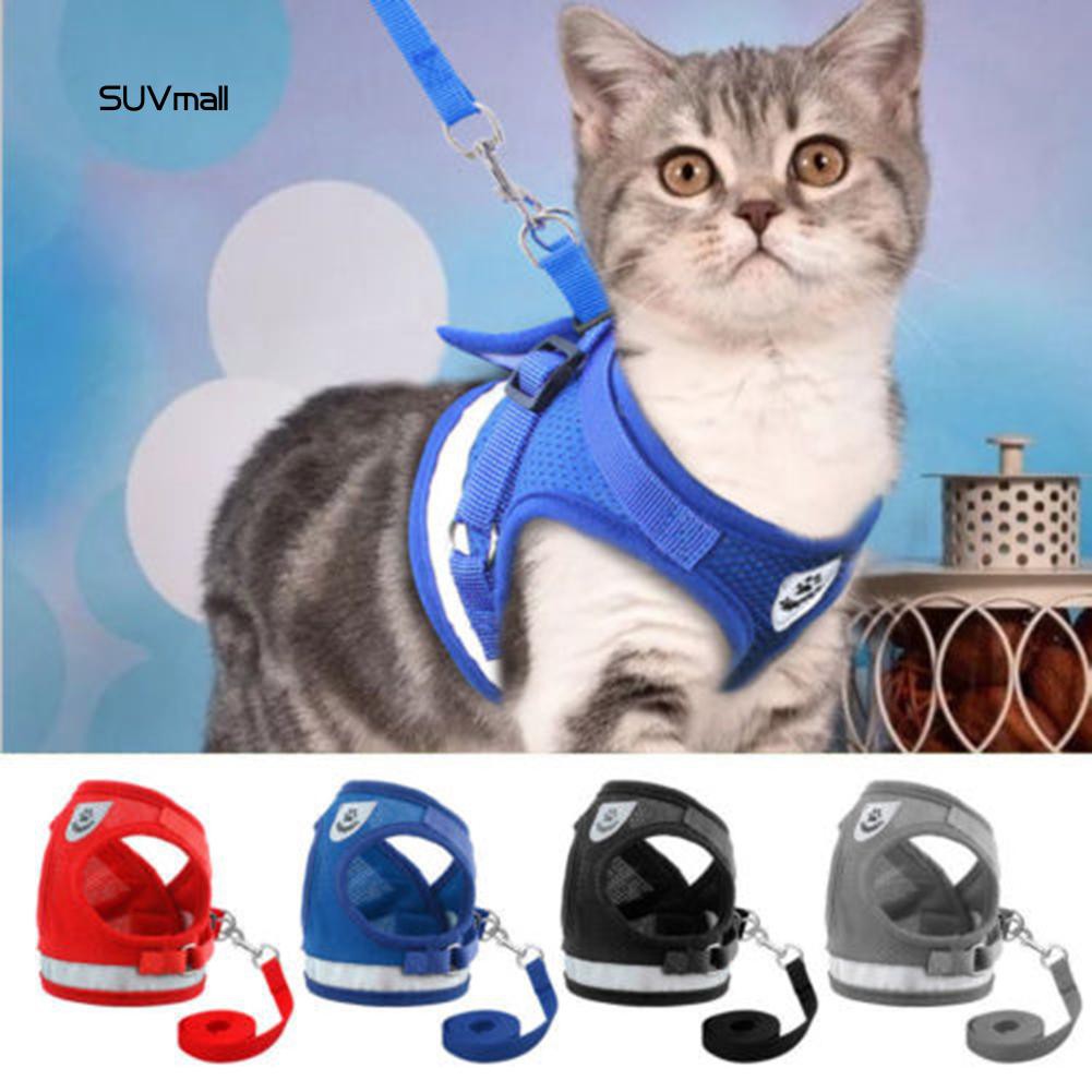 SUV-Pet Cat Small Dog Adjustable Reflective Walking Harness Vest with Lead Leash