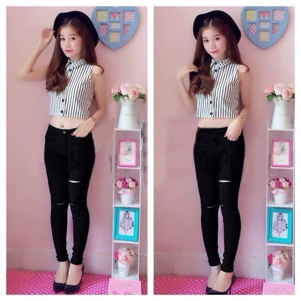 Quần Jean Nữ Đen rách nhẹ 3 line