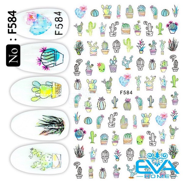 Miếng Dán Móng Tay 3D Nail Sticker Tráng Trí Hoạ Tiết Cây Xương Rồng F584