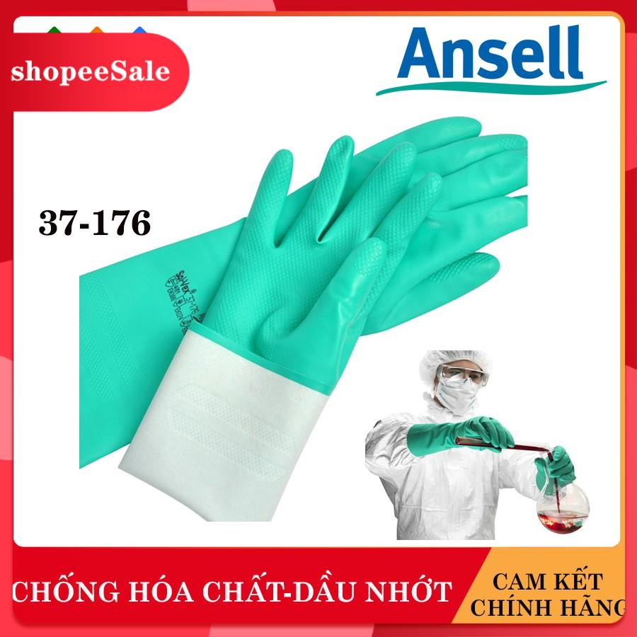 [Mẫu mới] [Chính hãng] Găng tay chống hóa chất Ansell 37-176 cấu tạo nitrile, Găng tay chống dầu nhớt, chống axit, thấm