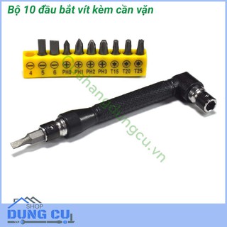 Bộ 10 đầu vặn vít kèm cần vặn