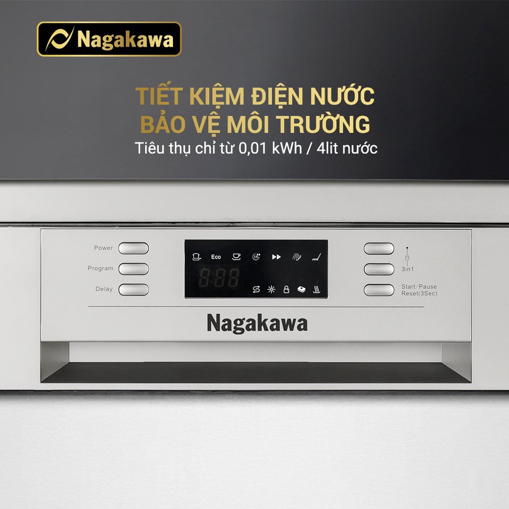 [Miễn phí công lắp+trả góp 0%] Máy rửa bát 14 bộ cao cấp Nagakawa NAG3602M14 - Bảo hành tại nhà 2 năm - Made in Malaysia