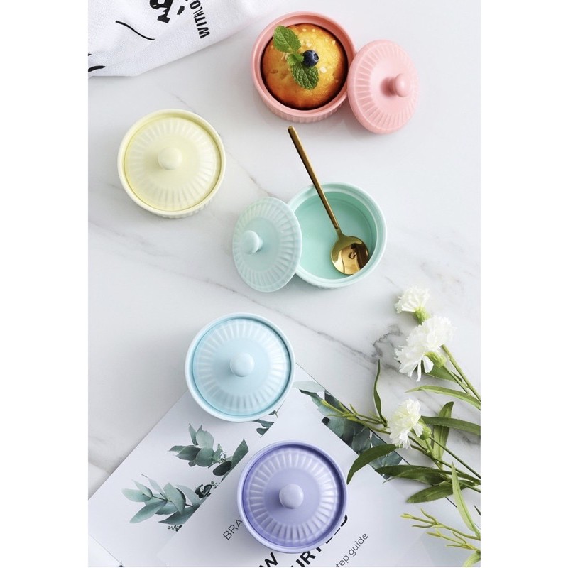Khuôn sứ Ramekin có nắp làm bánh, pudding, sữa chua ăn dặm cho bé - Ăn dặm LINKLINK STORE