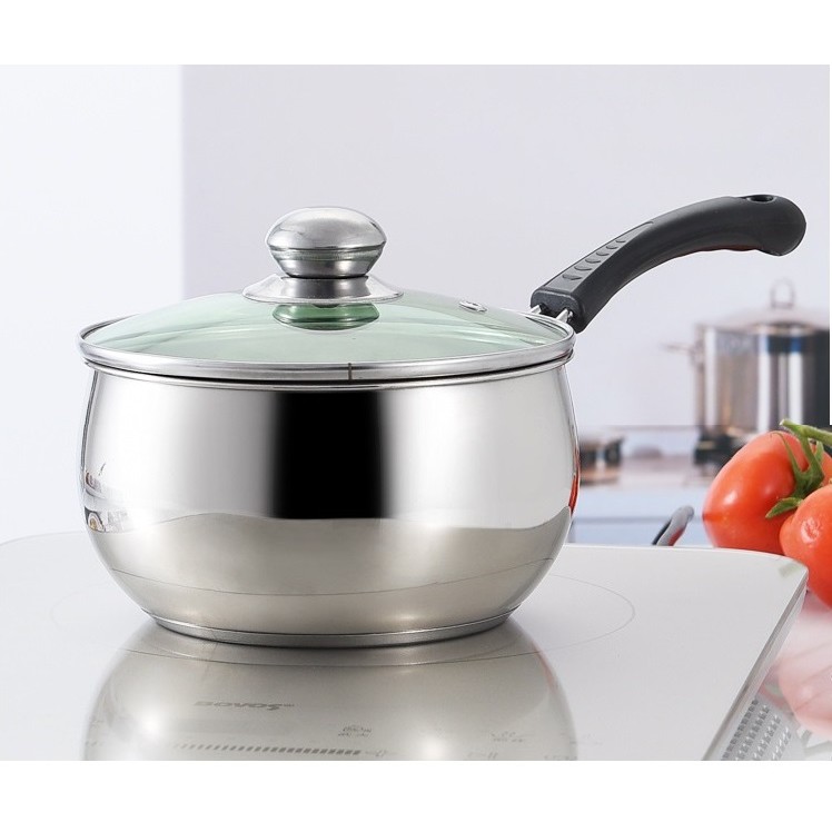 Nồi Bột Bếp Từ Cho Bé, Inox 3 Đáy Nấu Cháo Ăn Dặm Kèm Nắp Kính Cường Lực Hàng Chất Lượng, An Toàn Cho Sức Khỏe