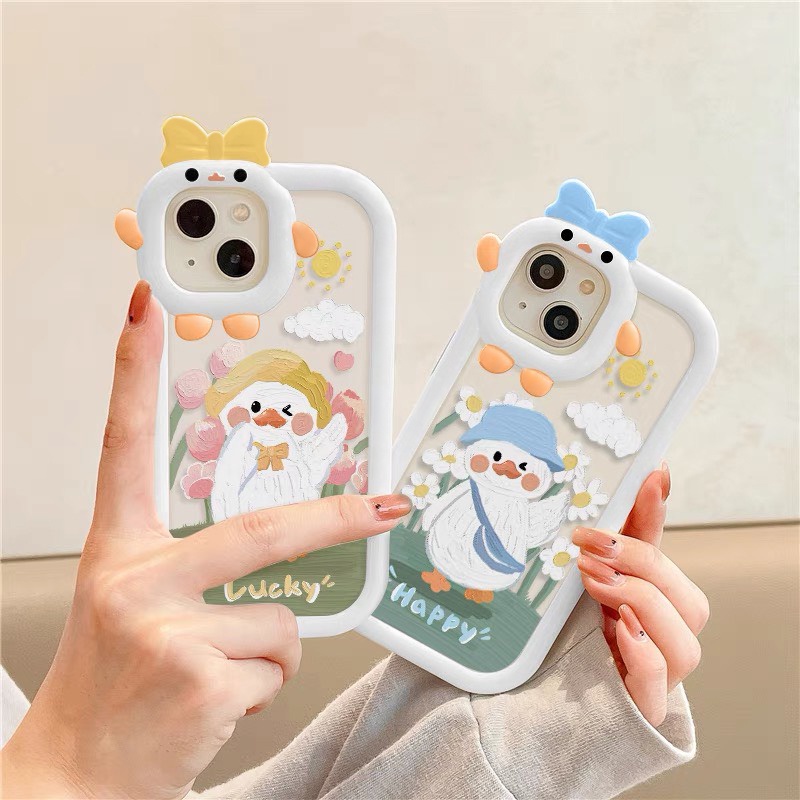 Ốp lưng iphone nơ camera hình vuông vịt lucky 6/6splus/7/7plus/8/8plus/x/xr/xs/11/12/13/pro/max/plus/promax-Awifi S3-9