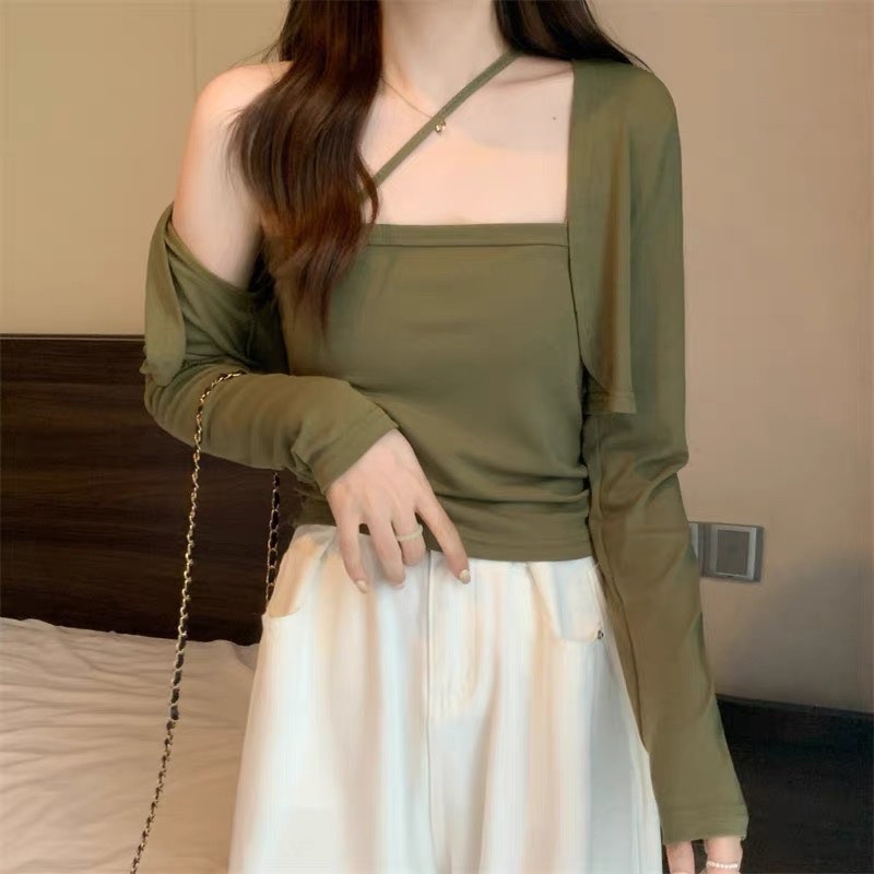 Sét áo dây đan chéo + cardigan khoác siêu xinh cổ vuông - hàng có sẵn