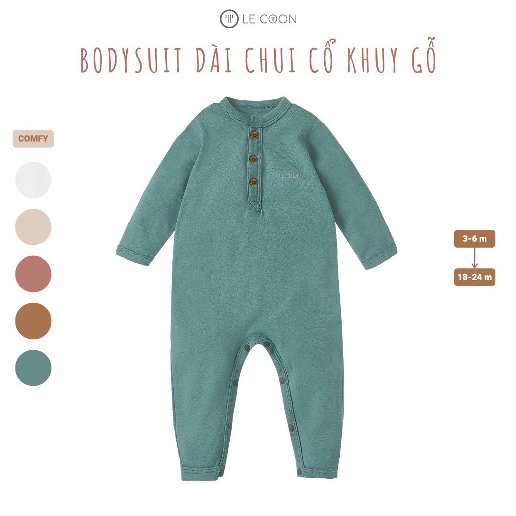 [Chính Hãng] Bodysuit dài chui cổ khuy gỗ không tất cotton trẻ em Le Coon