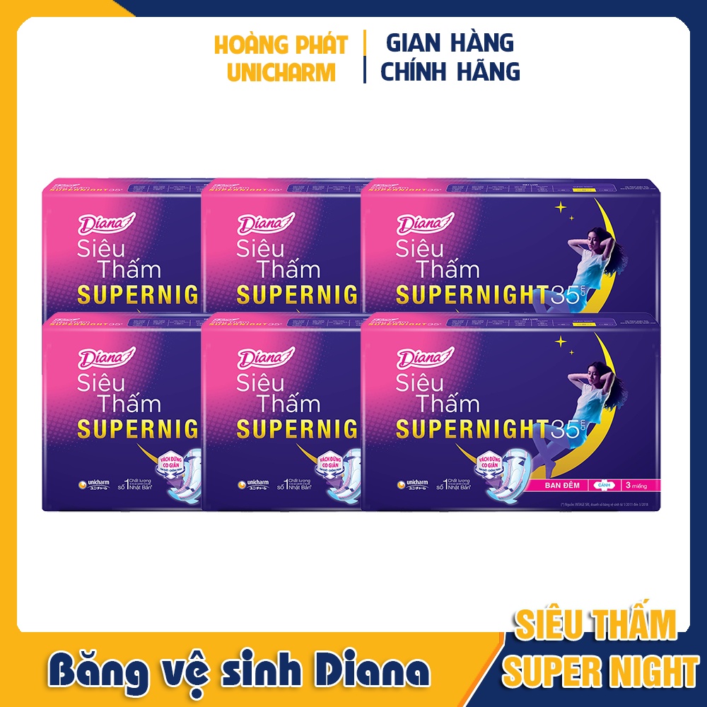 Combo 6 gói băng vệ sinh Diana siêu thấm Super Night