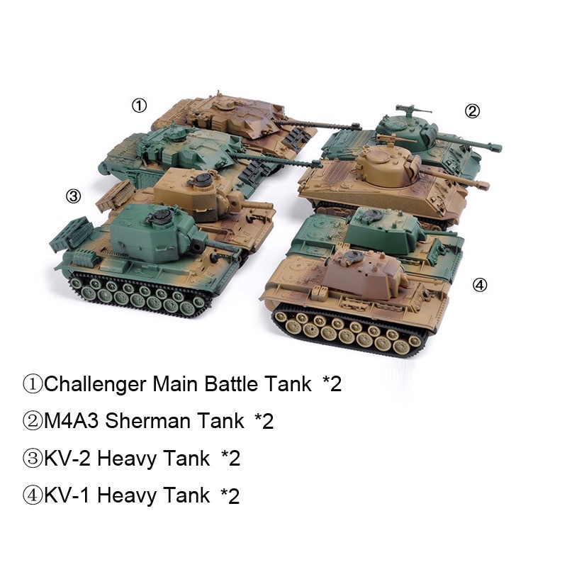 Mô hình xe tăng WW 2 KV-1. Xe tăng chiến đấu Challenger 2.Xe tăng KV-2.Xe tăng M4a3. Mô hình nhựa lắp ráp 4D tỷ lệ 1: 72