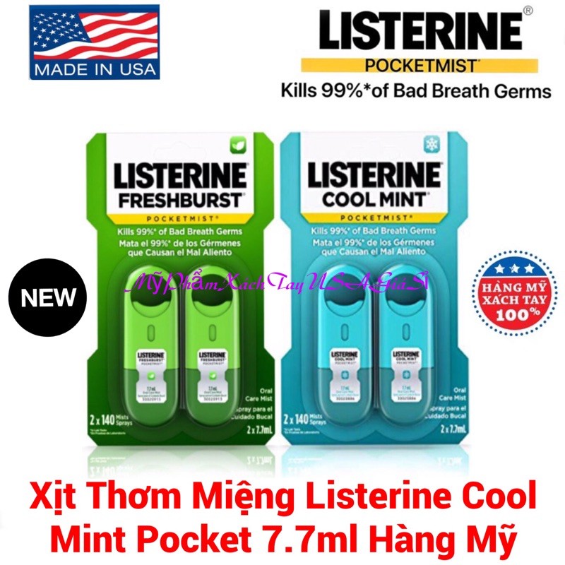 Xịt thơm miệng diệt khuẩn Listerin Cool Mint (7.7ml) Hàng Mỹ