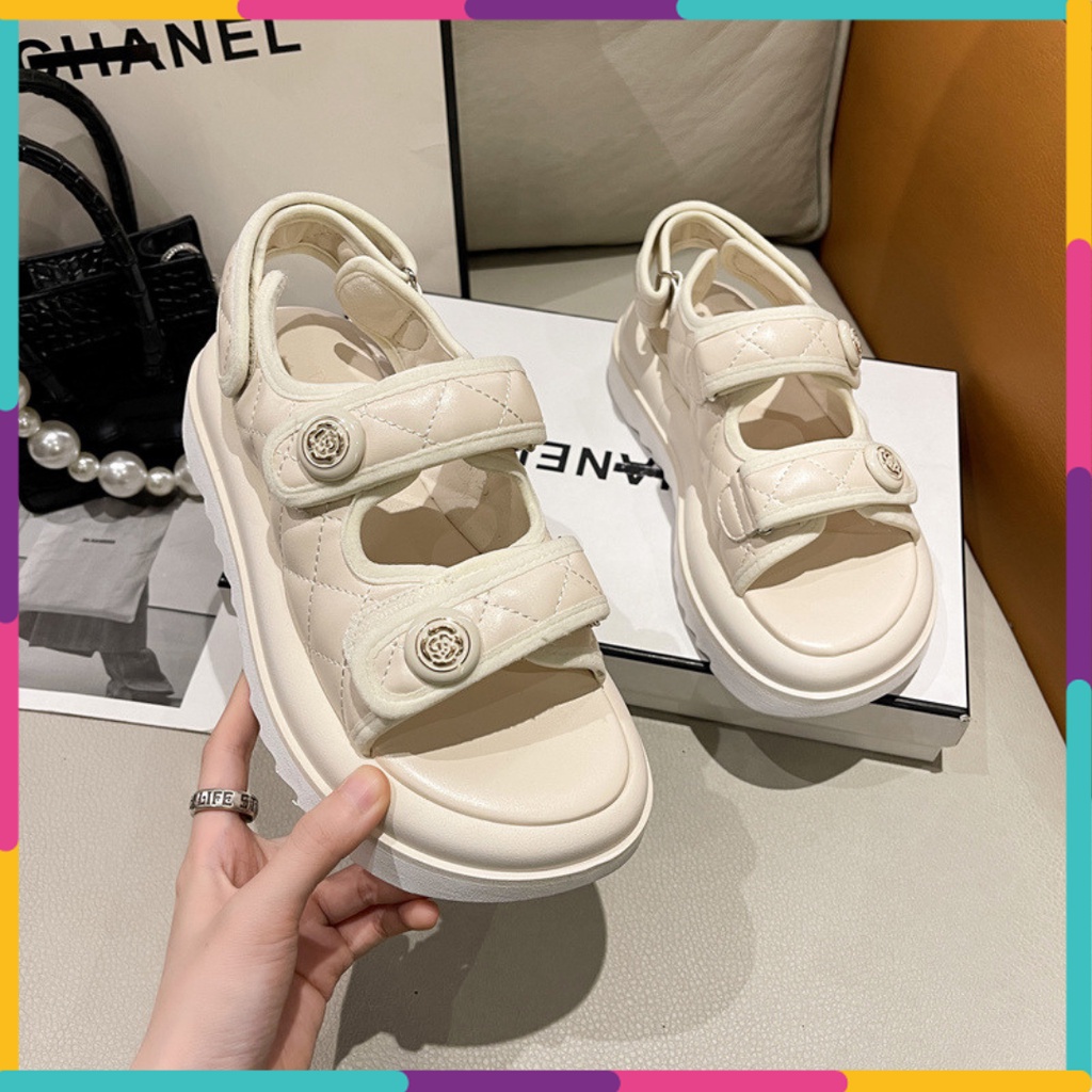 Sandal trần trám 2 quai ngang đế cao 5 phân  quai dán dành cho nữ