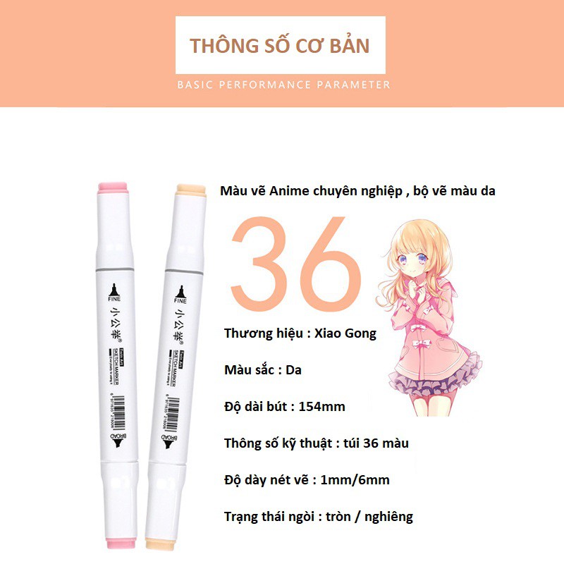 Bộ bút Marker 36/60 cây màu Da Touch Cool dạng túi vải tô màu Anime , chân dung mỹ thuật cho mọi lứa tuổi - B67