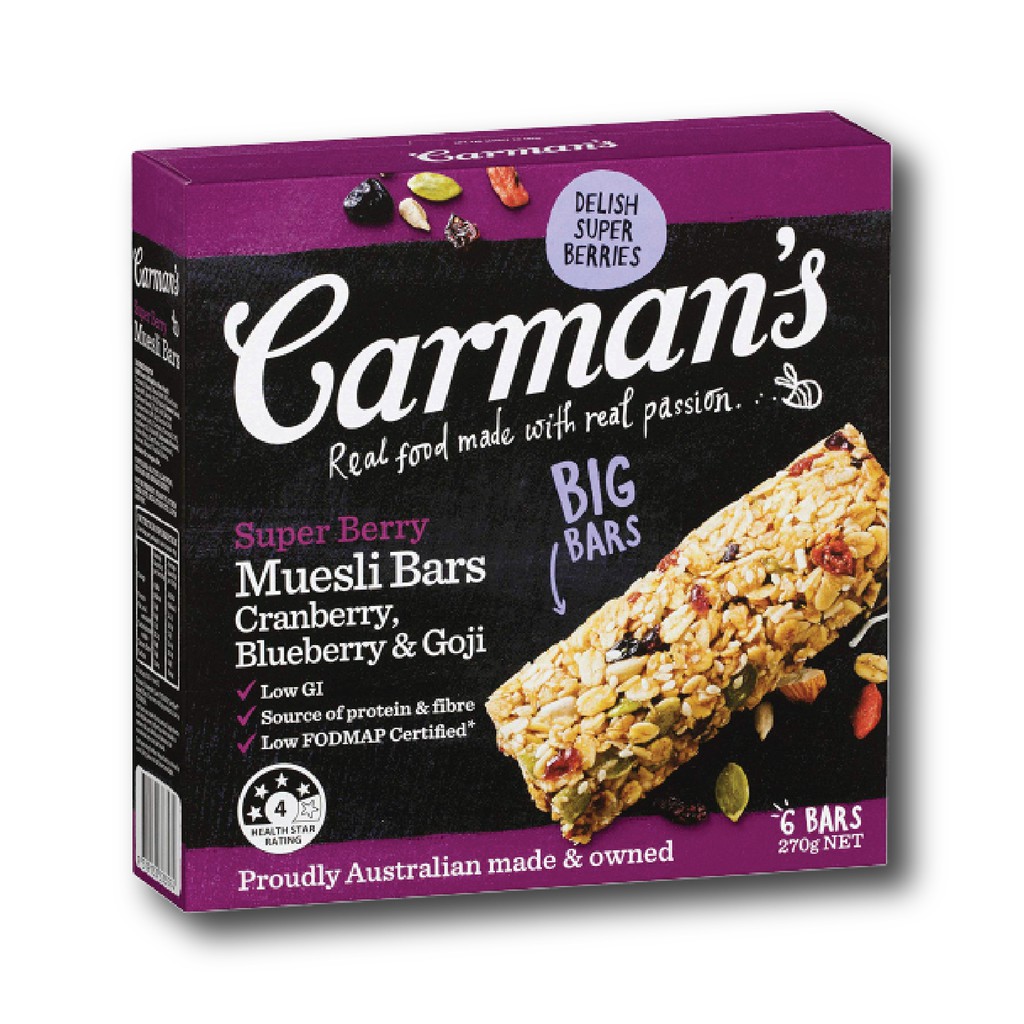 Thanh Ngũ Cốc Carman's Super Berry Muesli Bar Cranberry, Blueberry, Goji - 270g