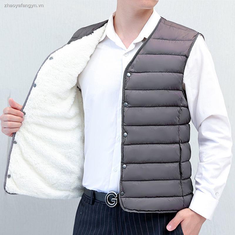 Áo khoác phao cotton phối nhung dày giữ ấm mùa thu đông cho nam trung niên