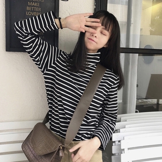 Áo Thun Dài Tay Cổ Lọ Họa Tiết Sọc Ngang Thời Trang Dành Cho Nữ Áo thun nữ tay freesize - phông form rộng dáng Unisex, mặc lớp, nhóm, cặp, lớp thêu hình rau củ