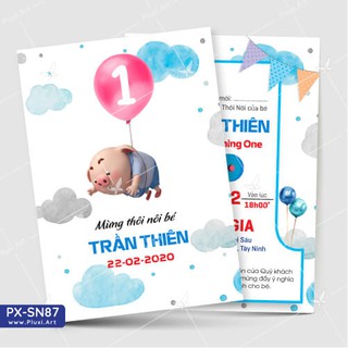 Thiệp thôi nôi – sinh nhật theo yêu cầu Pluxi Heo Con (PX_SN87)