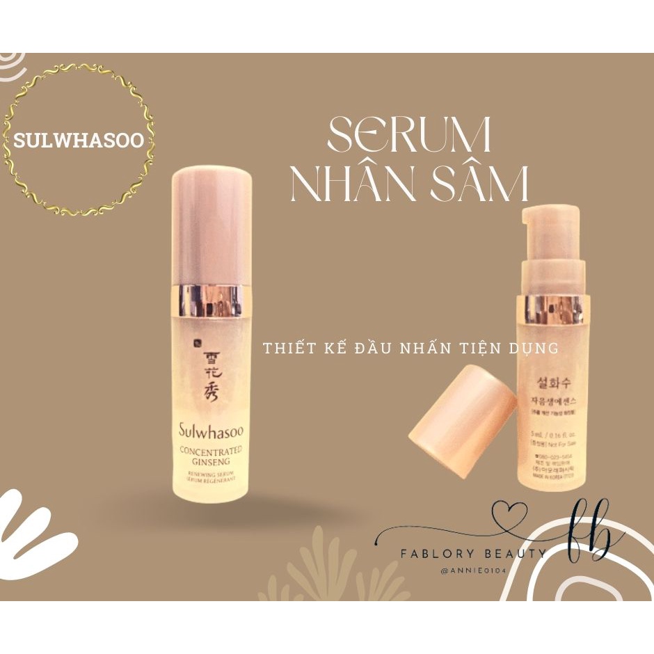 Serum nhân sâm SULWHASOO CONCENTRATED GINGSENG RENEWING SERUM 5ML, tinh chất dưỡng trẻ hóa da mạnh mẽ, giúp da săn chắc