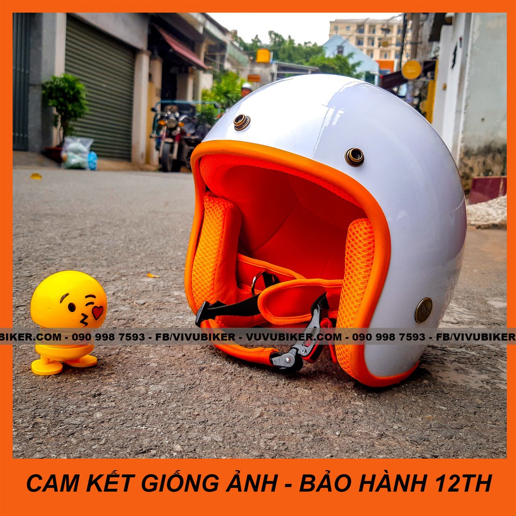 [CAM KẾT ẢNH THẬT] Mũ nón bảo hiểm 3/4 trắng lót cam - NHIỀU MÀU LÓT NÓN