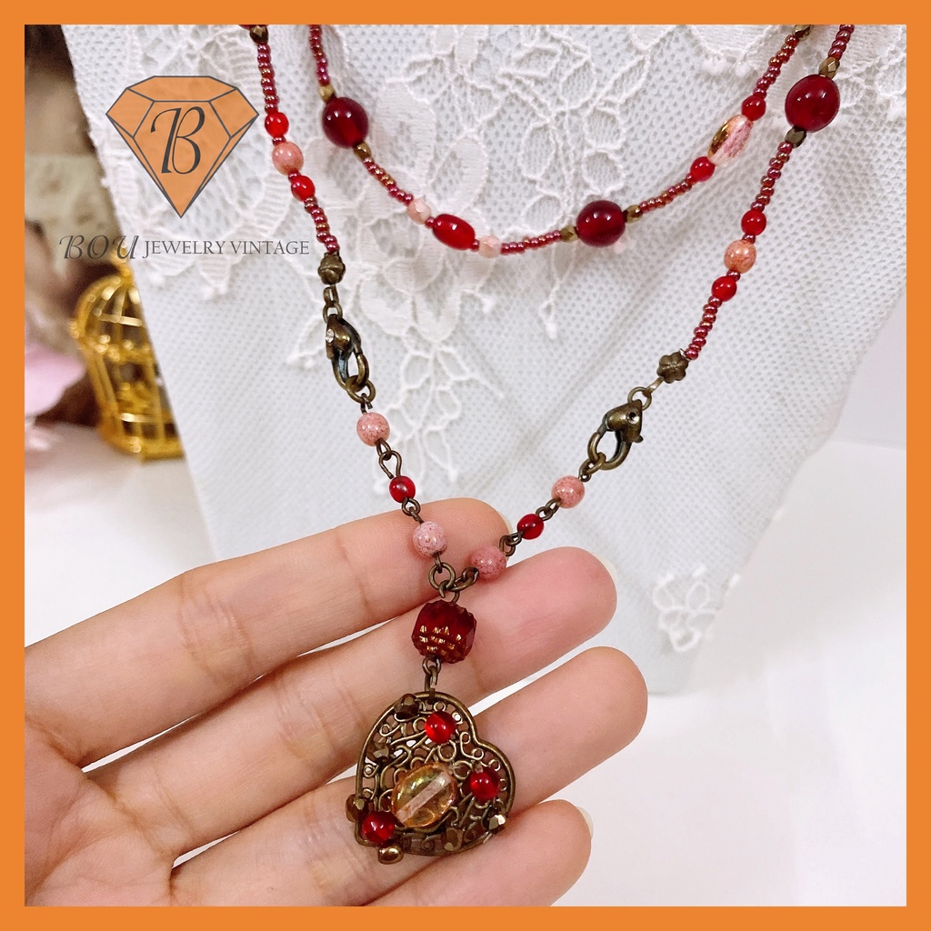 VÒNG CỔ ĐÁ KẾT HỢP PHA LÊ SECONDHAND TRANG SỨC SI NHẬT BẢN BOU JEWELRY VINTAGE MÃ VC352