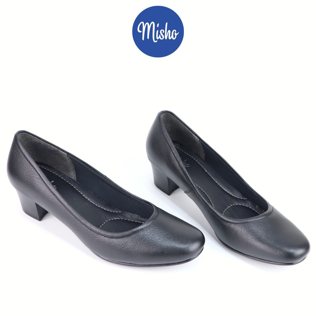 [FORM TO - CHỌN XUỐNG 1 SIZE]Giày cao gót công sở nữ mũi tròn basic da thật êm mềm ôm chân cao 4cm Misho 1080