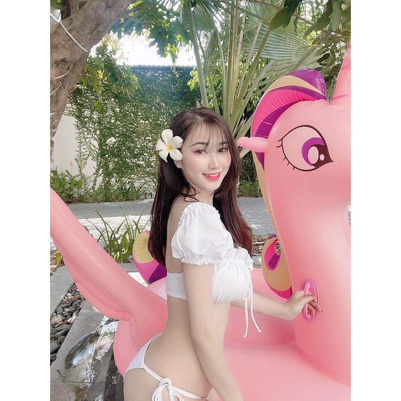 [LOẠI ĐẸP] Bikini 2 mảnh quần tam giác sexy, áo trễ vai TAY CON