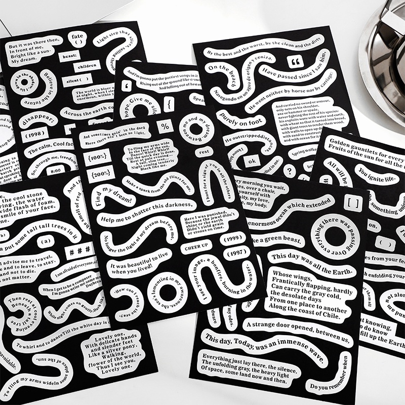 Bộ 2 Tấm Sticker Dán Trang Trí Hình Chữ Tiếng Anh Màu Trắng Đen