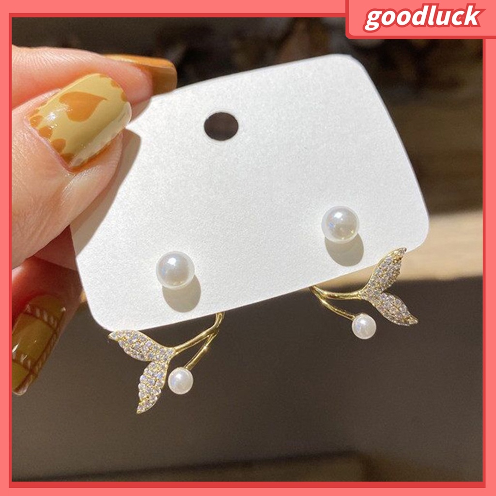 Goodluck| 1 Đôi Bông Tai Hình Đuôi Cá Đính Ngọc Trai Giả Thời Trang Dành Cho Nữ