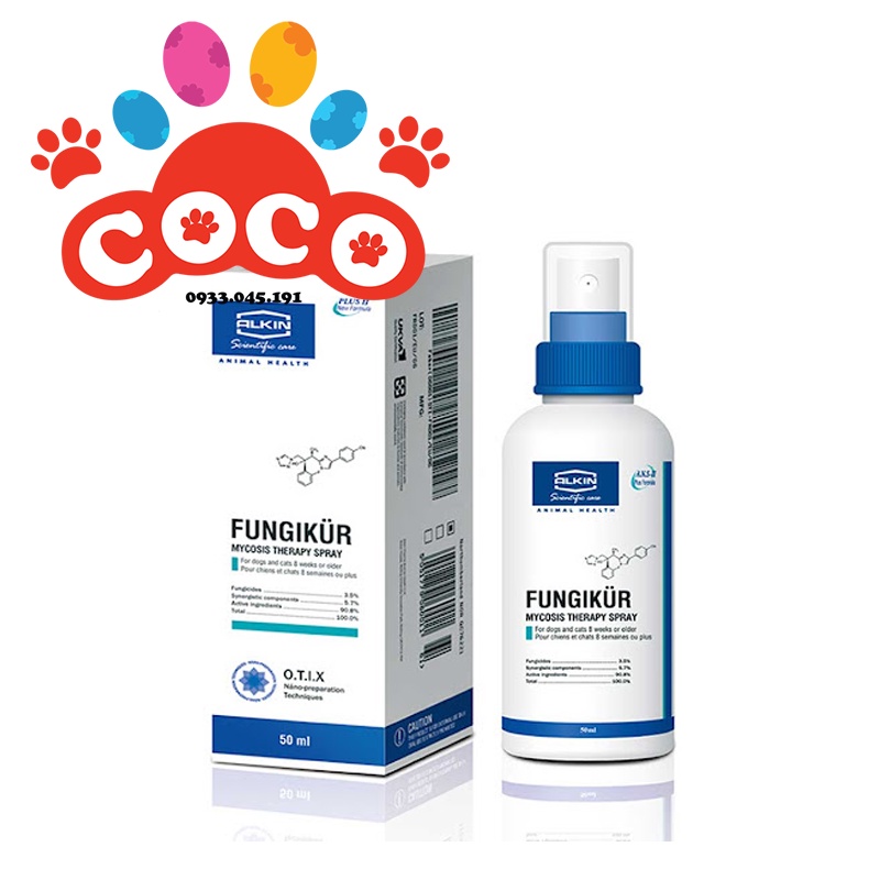 Xịt nấm ve bọ chét chấy rận chó mèo Alkin Mitecyn/Fungiku 50ml