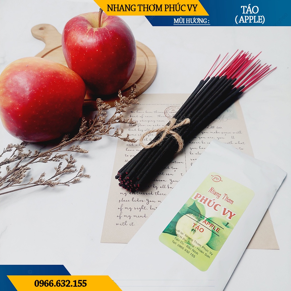Nhang Thơm Phúc Vy Hương Táo Apple - Túi 39 Cây 28cm, Ít Khói, Thơm Nhẹ, Dễ Chịu, Không kích mũi