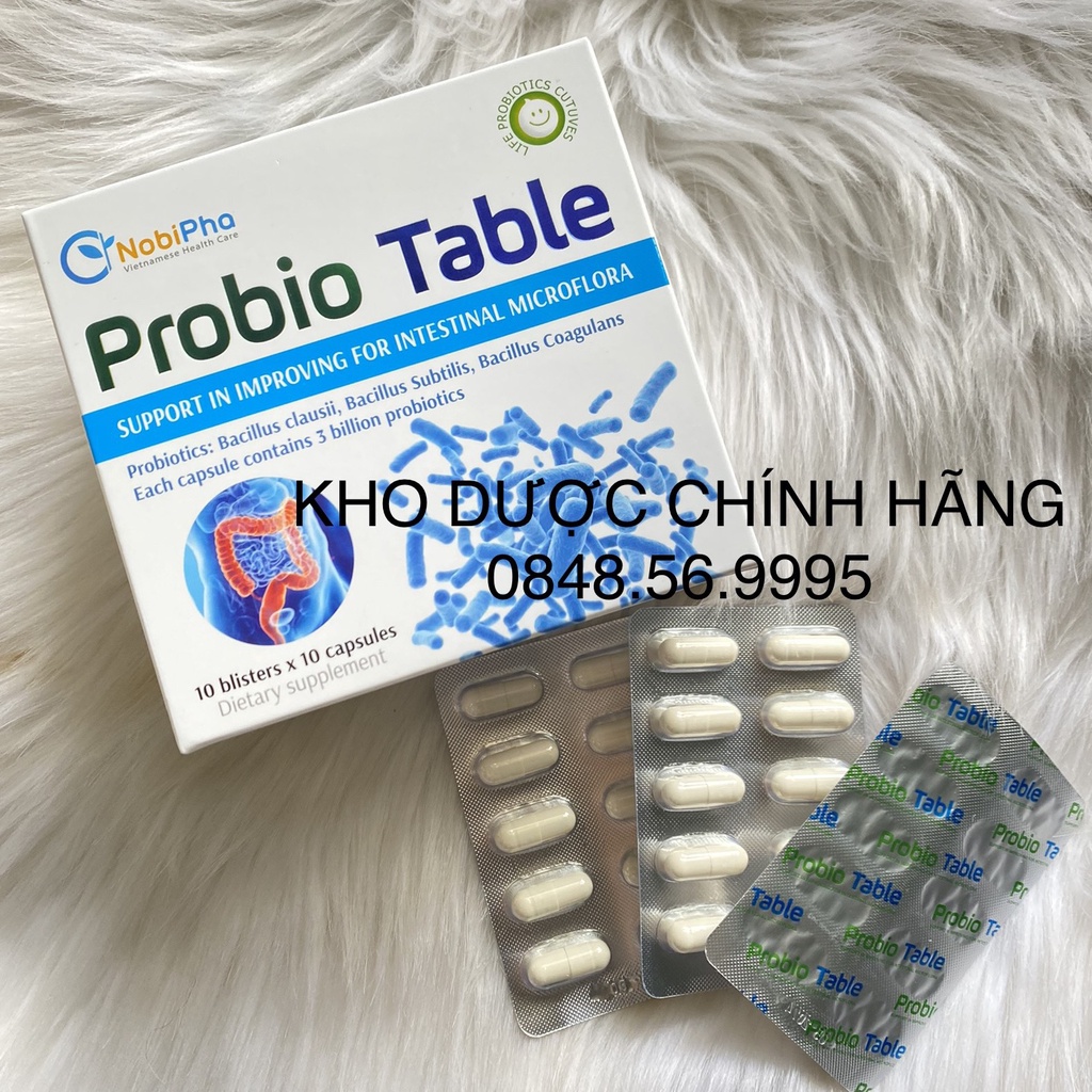 MEN VI SINH Probio Table hộp 100 viên - Bổ sung lợi khuẩn,hỗ trợ cải thiện hệ vi sinh đường ruột, giảm rối loạn tiêu hóa