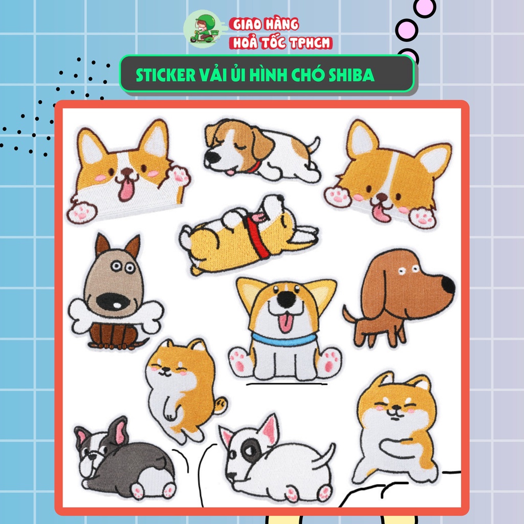 Sticker vải hoặc ủi quần áo ,Patch,Logo ủi nhiệt, hình ép nhiệt chủ đề CHÚ CHÓ SHIBA sáng tạo thiết kế quần áo