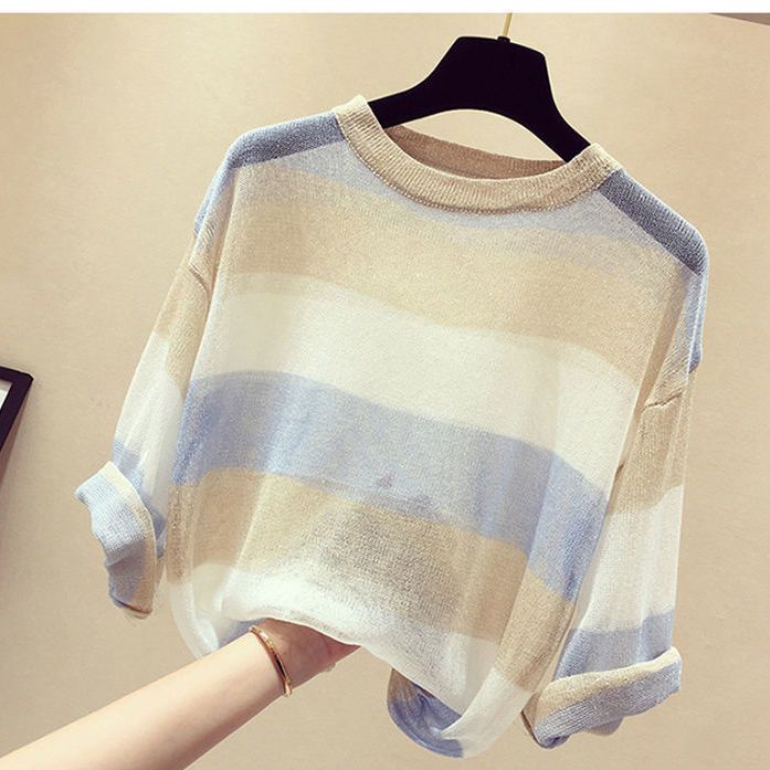 Áo Thun Nữ Dài Tay Cổ Tròn Sọc Ngang Thời Trang Hàn