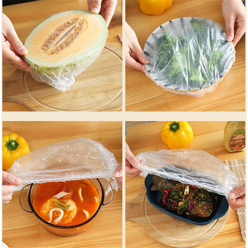 Set 100 Vỏ Bọc Bảo Quản Thực Phẩm Bằng Nhựa Co Giãn Sử Dụng Một Lần