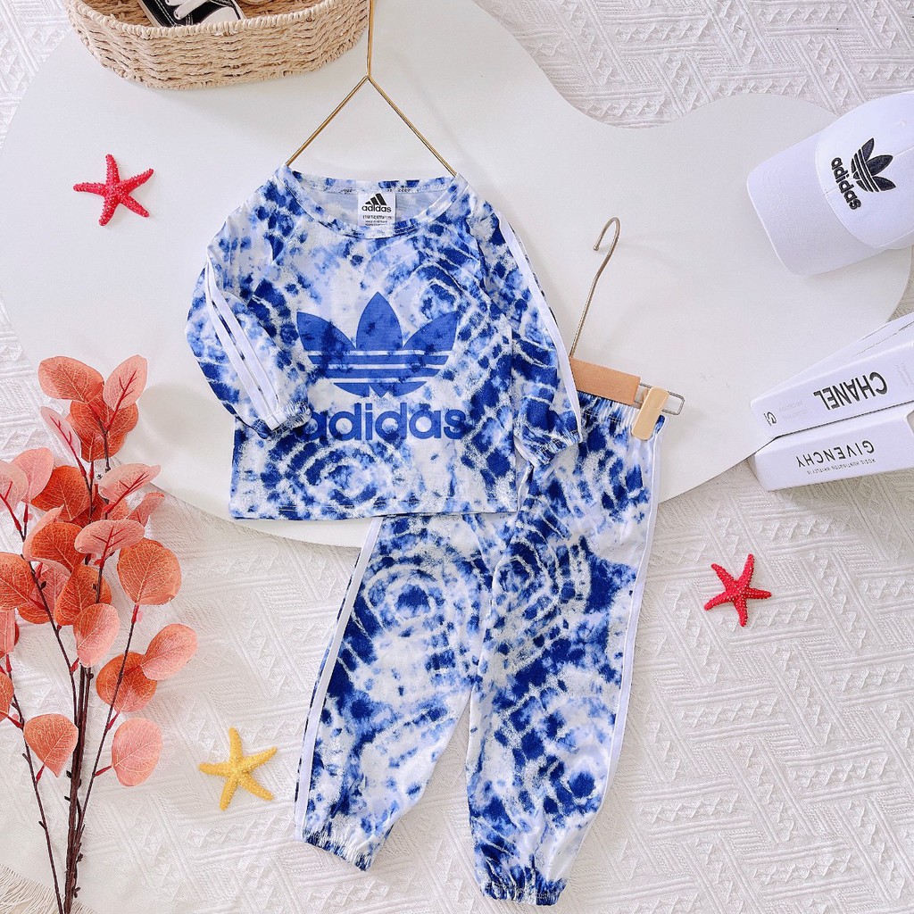 Bộ Adidass Siêu Đáng Yêu Bé Trai Bé Gái Vải Cotton Co Dãn Họa Tiết Kẻ Ngang Quần Dài Sọc Dễ Thương, Áo Dài Tay Cho Bé