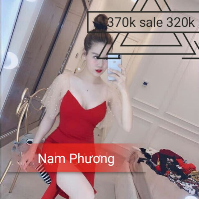 Đầm body xẻ tà cánh tiên đính ngọc trai