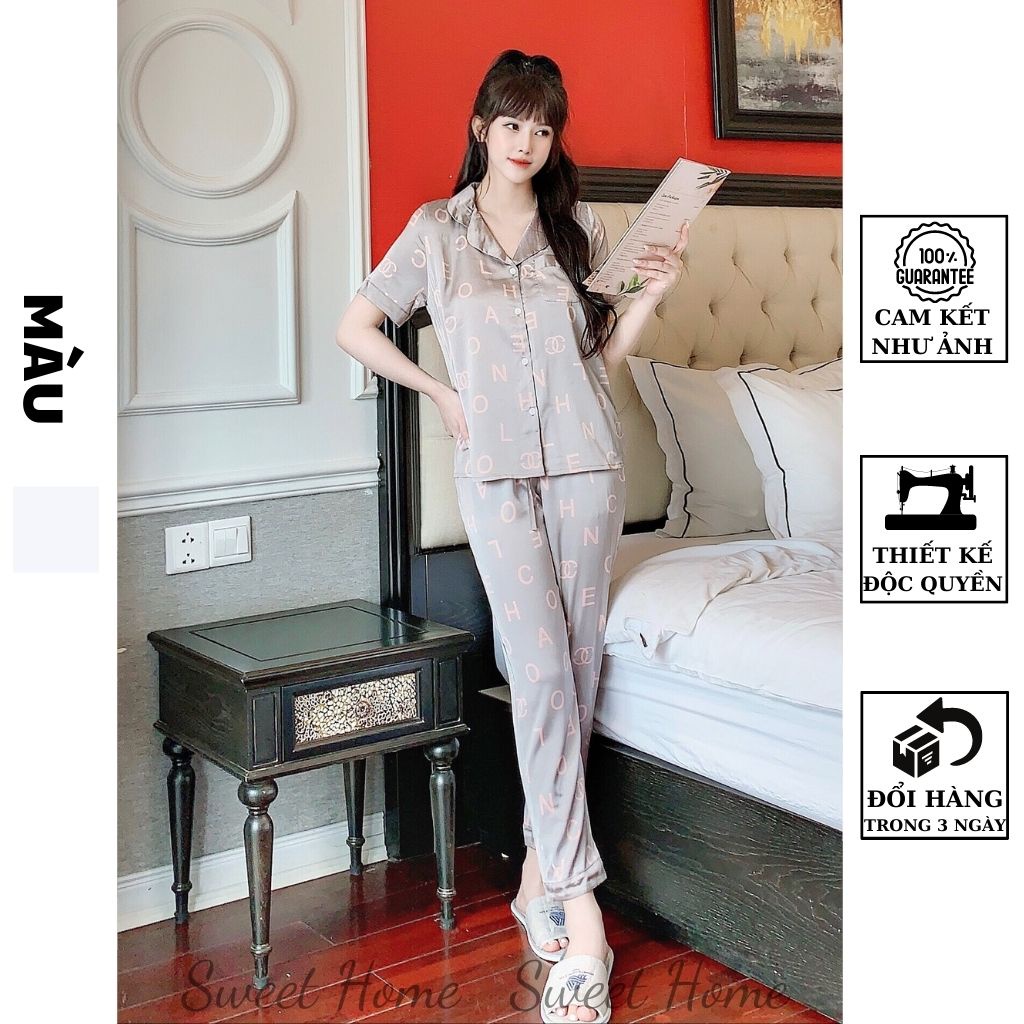 Đồ Bộ Ngủ Nữ Mặc Nhà Thiết Kế Sang Trọng Vải Lụa Hàn Cao Cấp Thoải Mái Thoáng Mát C17 SWEET HOME