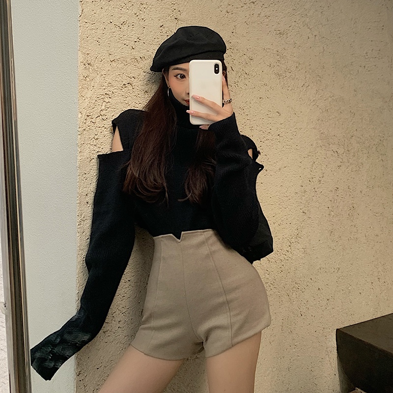 Quần đùi vải len lưng cao thời trang dễ phối đồ cho nữ